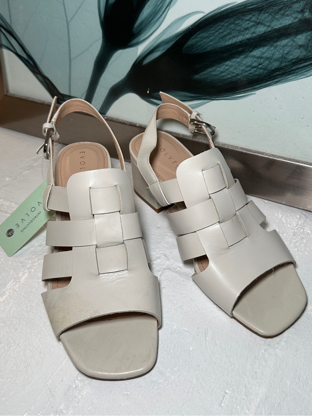 EVOLVE Cream Woven Leather Slingback Sandals